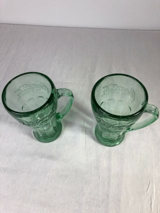 SET OF 2 Vintage Green Coca Cola Heavy Glass Mugs With Handle 2