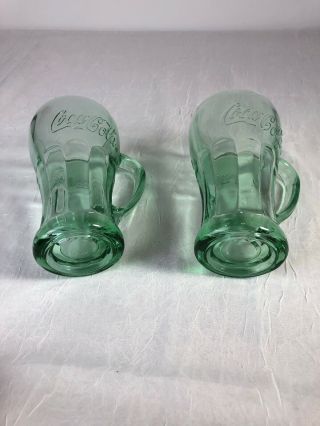 SET OF 2 Vintage Green Coca Cola Heavy Glass Mugs With Handle 3
