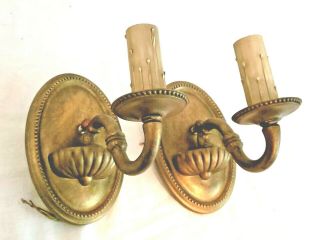 Vintage Solid Brass Art Deco Wall Sconce Light Fixtures Signed