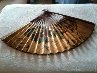 Large Vintage Chinese Peoples Republic Wall Fan Hand Painted Gold