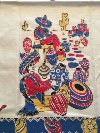 Vintage 1950’s Mexican South of the Border Dish Towel,  Bold Fiesta Colors 3