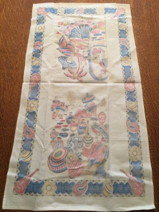Vintage 1950’s Mexican South of the Border Dish Towel,  Bold Fiesta Colors 4