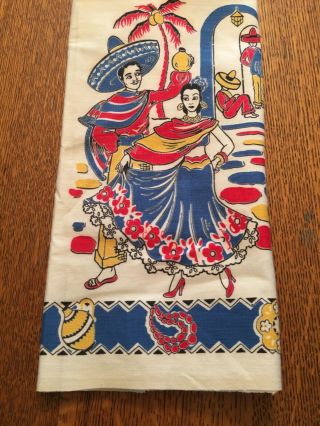 Vintage 1950’s Mexican South of the Border Dish Towel,  Bold Fiesta Colors 5