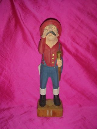 Vintage 12 " Hand Carved Wooden Fireman Wood Firefighter Figurine Folk Art Figure