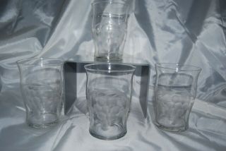 Vintage Stemless Wine Glasses Grape Design Set Of 4 Hand Etched Hurricane Shape