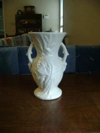 Vintage Mccoy Pottery White Peacock Bird Of Paradise Double Handles Vase 5038
