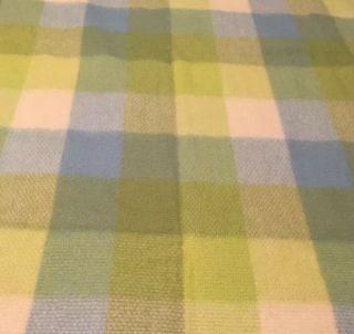Vintage North Star Green Blue Plaid Wool Blanket Satin Trim 68 X 88 3