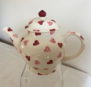 Vintage Emma Bridgewater Spongeware Hand Painted Pink & Red Hearts Large Teapot