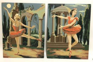 Set Of 2 Vintage Paint By Number Moonlight Ballet Ballerina Dancer 12 X 16