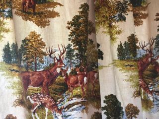 House N Home Vintage Fabric Draperies Retro Hunting Lodge Deer woods,  2 panels. 2