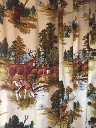 House N Home Vintage Fabric Draperies Retro Hunting Lodge Deer woods,  2 panels. 3