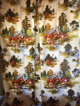 House N Home Vintage Fabric Draperies Retro Hunting Lodge Deer woods,  2 panels. 6