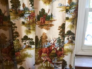 House N Home Vintage Fabric Draperies Retro Hunting Lodge Deer woods,  2 panels. 8