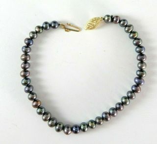 Vintage Solid 14k Yellow Gold Clasp Black Pearl Bracelet Jewelry 7.  5
