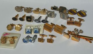 15 Piars Of Vintage Gents Cuff Links Two Set With Matching Tie Pins