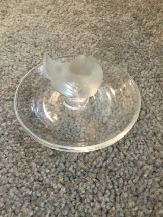 Vintage Lalique Crystal Frosted Bird Dish Ash Tray France
