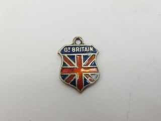 Vintage Sterling Silver 925 & Enamel Travel Shield Charm Great Britain