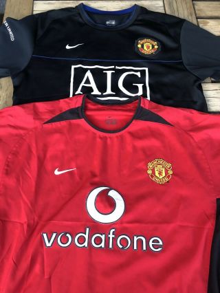 2 X Vintage Manchester United Home & Away Shirts By Nike Size Large Rare Retro