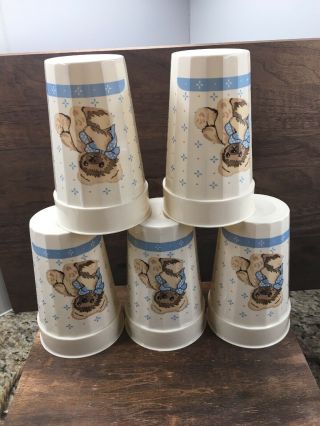 Vtg Tienshan Stoneware Theodore Country Teddy Bear Cups Set Of 6 Plastic