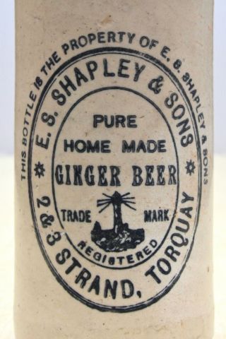 Vintage C1900s Shapley Torquay Devon Lighthouse Pict Stone Ginger Beer Bottle