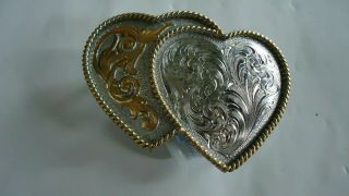 Vintage Montana Silversmiths Double Heart Buckle Sterling Silver Plated