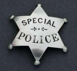 Vintage Obsolete Special Police Badge Six Point Ball Tipped