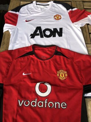 2 X Vintage Manchester United Home & Away Shirts By Nike Size Medium Rare Retro