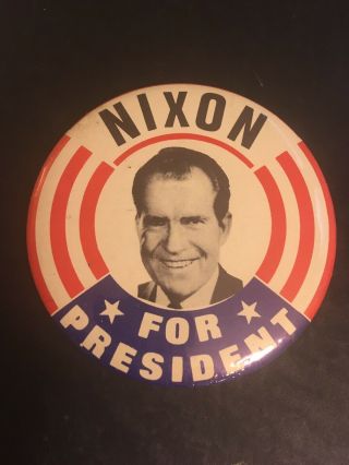 Vintage 1968 6 " Richard Nixon For President Political Campaign Pin Button