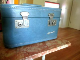 Suitcase,  Vintage Train Case,  Blue Leather 1950 