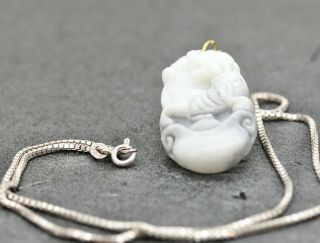 Vintage Chinese Carved Jade Stone Pendant Of A Tiger & Sterling Silver Necklace 4