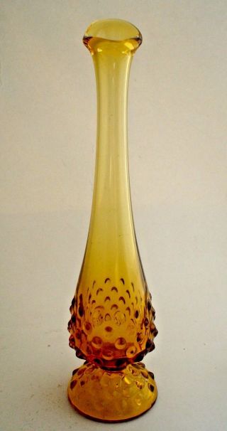 Vintage Mid Century Amber Swung Glass Fenton Vase With Hobnails 10 "