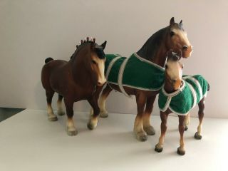 Vintage Breyer Horses Clydesdale Stallion,  Mare And Foal (w/blankets)