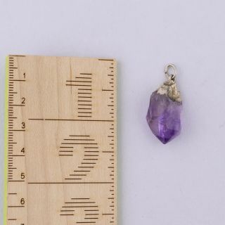 VINTAGE STERLING SILVER ROUGH CUT NATURAL RAW AMETHYST PENDANT CHARM 3