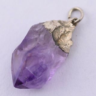 VINTAGE STERLING SILVER ROUGH CUT NATURAL RAW AMETHYST PENDANT CHARM 5