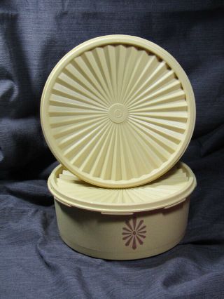 Set Of 2 Vintage Tupperware Harvest Yellow Servalier Stacking Storage Containers