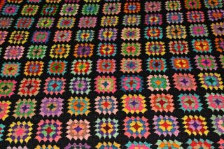 Vtg.  Handmade Crocheted Granny Square Wool Afghan Throw 88 " X 60 " Scalloped Edge