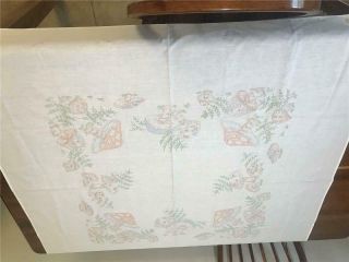 Vintage Color Stamped Tablecloth Embroidery Or Textile Paint Mushrooms 45 X 43