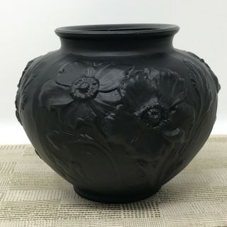 Vintage Art Deco Tiffin Black Satin Glass Poppy Vase 5.  5 " 1930s Flower Bowl
