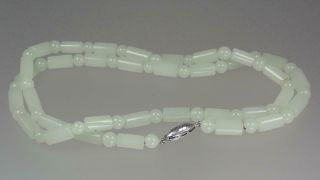 Vintage Chinese Sterling Silver White Jade Bead Necklace