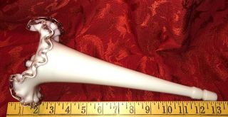 Vintage Fenton Silver Crest White Milk Glass 13” Epergne Horn,  Hard To Find Size