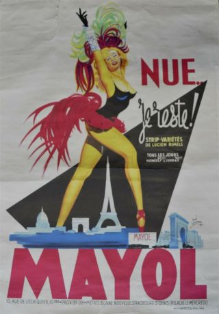 Vintage 1957 Rene Lefebvre " Nue Je Reste " Promotional Poster Paris France Strip