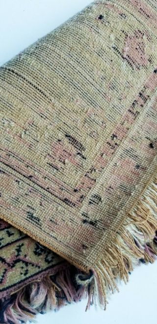 VINTAGE FRENCH PEACH 100 WOOL RUG FROM FRANCE FRINGED ENDS 14 X 9 