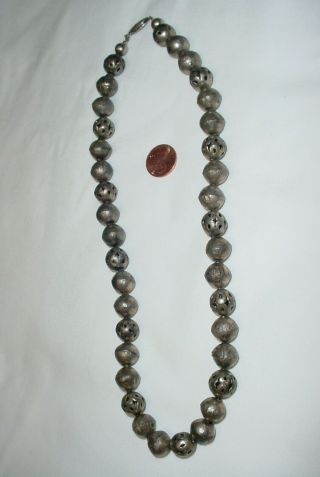 Vintage Silver On Copper Bead Necklace Native American 18 Inches Long