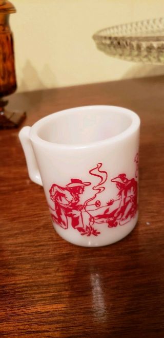 Vintage 1950 ' s RED Hopalong Cassidy Western Cowboy Coffee Cup Mug Milk Glass 3