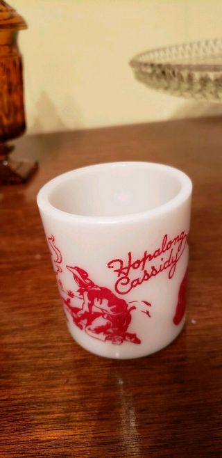 Vintage 1950 ' s RED Hopalong Cassidy Western Cowboy Coffee Cup Mug Milk Glass 4