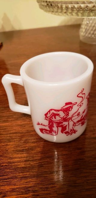Vintage 1950 ' s RED Hopalong Cassidy Western Cowboy Coffee Cup Mug Milk Glass 5