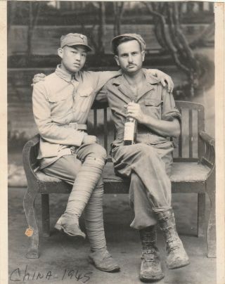 Vintage 1945 Chinese American Sexy Soldiers Hugging Alcohol Photo Gay Interest