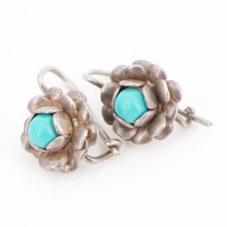 Vtg Sterling Silver - Turquoise Stone Flower Floral Dangle Earrings - 2g