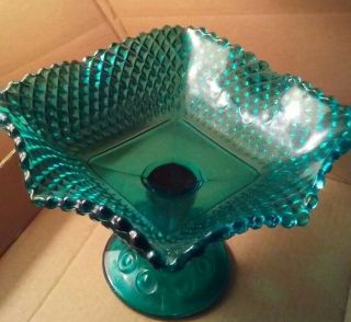 Vintage Teal/blue/green Pressed Compote Glass Candy Dish/pedestal/decor