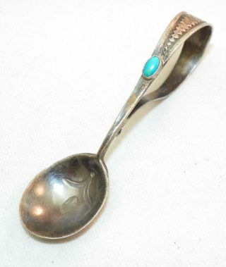 Vintage Navajo Sterling Silver Turquoise Bent Baby Spoon